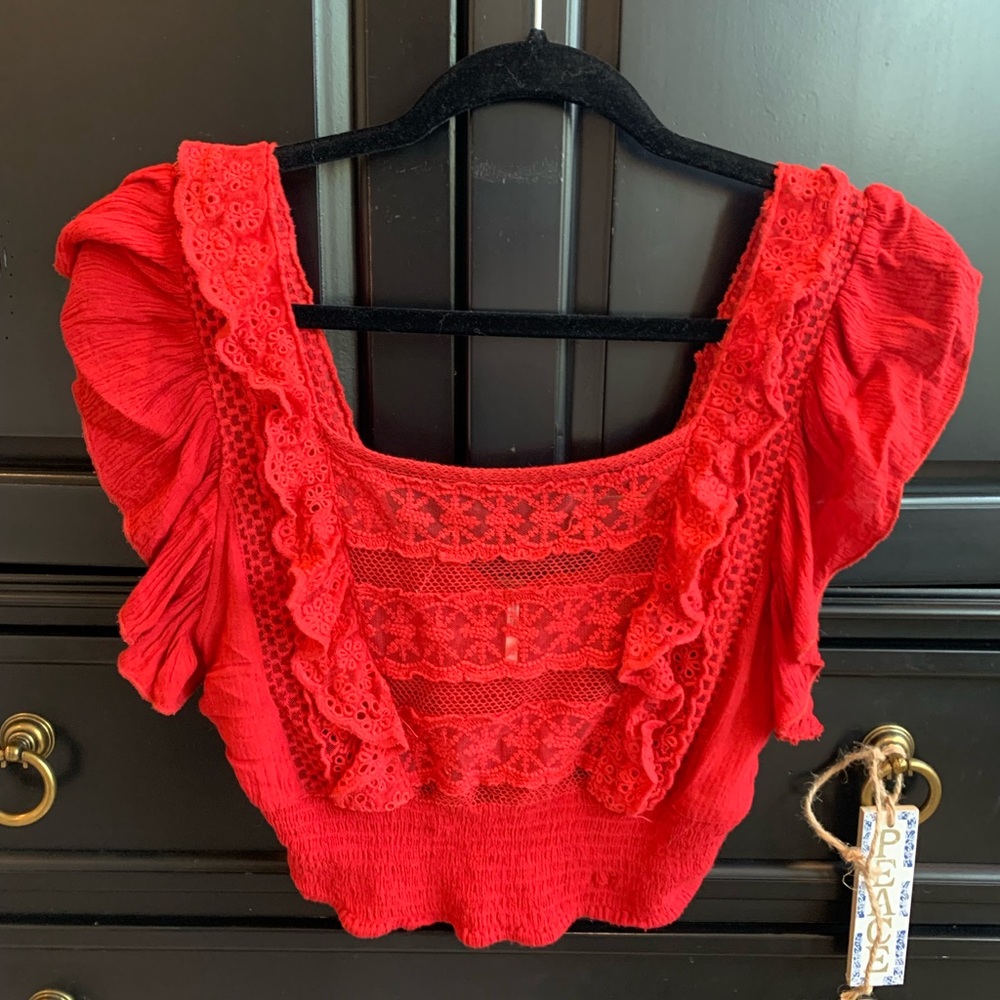 Free People Red Lace Bridget Crop Top Size S